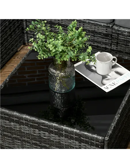 Outsunny 8 Pieces PE Rattan Corner Sofa Set, Outdoor Garden Furniture Set, Patio Wicker Sofa Seater w/ Cushion, Washable Cushion