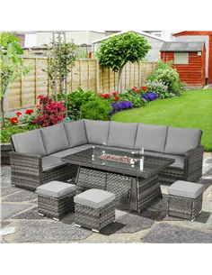 Outsunny Seven-Piece Firepit Table Rattan Sofa Set - Grey 2