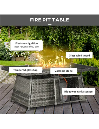 Outsunny Seven-Piece Firepit Table Rattan Sofa Set - Grey