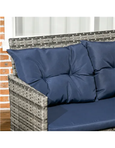 Outsunny 7-Seater Patio wicker Sofa Set Rattan Chair Furniture w/ Glass & Cushioned, Dark Blue