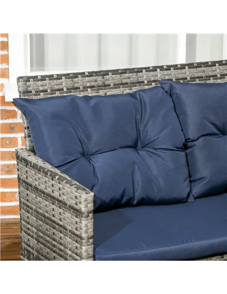 Outsunny 7-Seater Patio wicker Sofa Set Rattan Chair Furniture w/ Glass & Cushioned, Dark Blue