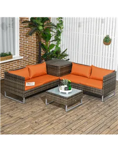 Outsunny Four-Piece Rattan Sofa Set, with Storage Table - Orange/Brown 2