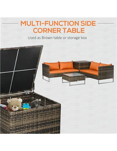 Outsunny Four-Piece Rattan Sofa Set, with Storage Table - Orange/Brown