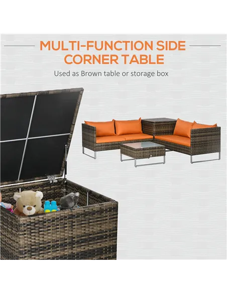 Outsunny Four-Piece Rattan Sofa Set, with Storage Table - Orange/Brown