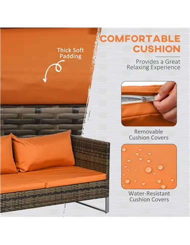 Outsunny Four-Piece Rattan Sofa Set, with Storage Table - Orange/Brown