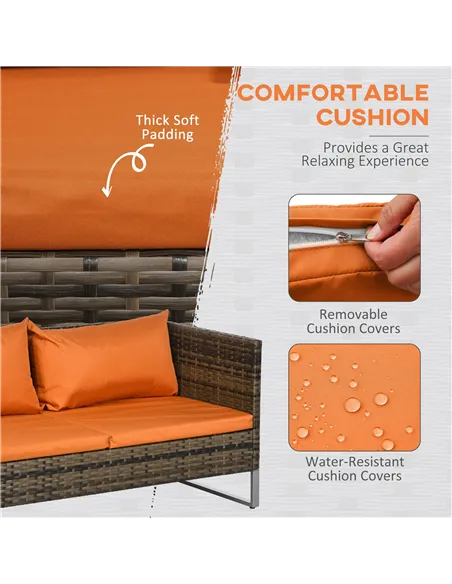 Outsunny Four-Piece Rattan Sofa Set, with Storage Table - Orange/Brown