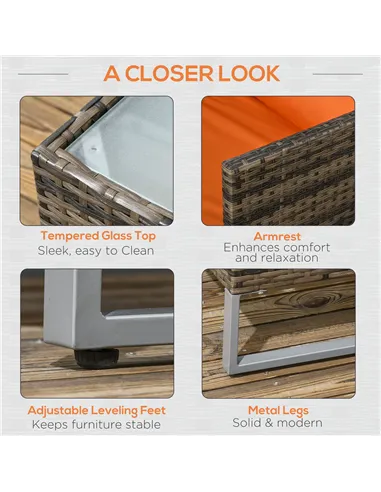 Outsunny Four-Piece Rattan Sofa Set, with Storage Table - Orange/Brown