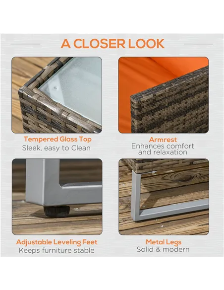 Outsunny Four-Piece Rattan Sofa Set, with Storage Table - Orange/Brown