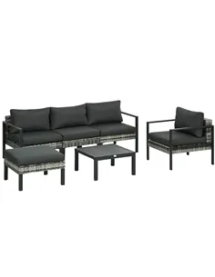 Outsunny Six-Piece Rattan Garden Sofa Set - Dark Grey