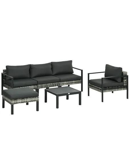Outsunny Six-Piece Rattan Garden Sofa Set - Dark Grey