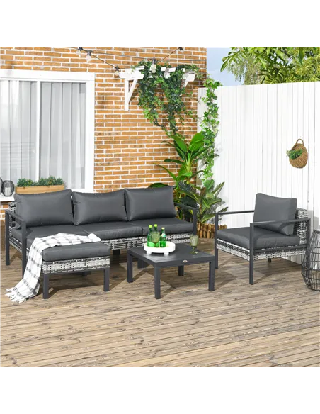 Outsunny Six-Piece Rattan Garden Sofa Set - Dark Grey