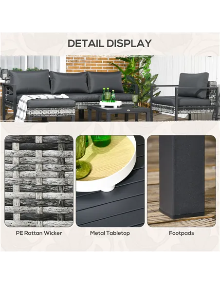 Outsunny Six-Piece Rattan Garden Sofa Set - Dark Grey