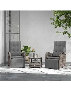 Outsunny 2 Seater Patio Rattan Chaise Lounge Sofa Set with Fabric Cushion, Grey and Brown 2