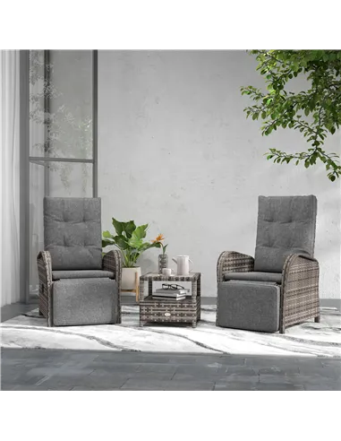 Outsunny 2 Seater Patio Rattan Chaise Lounge Sofa Set with Fabric Cushion, Grey and Brown