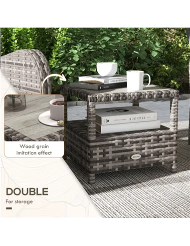 Outsunny 2 Seater Patio Rattan Chaise Lounge Sofa Set with Fabric Cushion, Grey and Brown