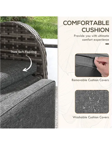 Outsunny 2 Seater Patio Rattan Chaise Lounge Sofa Set with Fabric Cushion, Grey and Brown