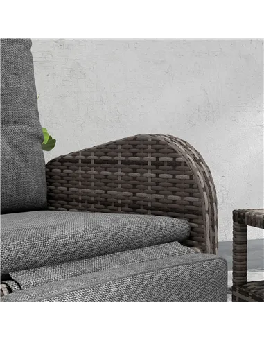 Outsunny 2 Seater Patio Rattan Chaise Lounge Sofa Set with Fabric Cushion, Grey and Brown