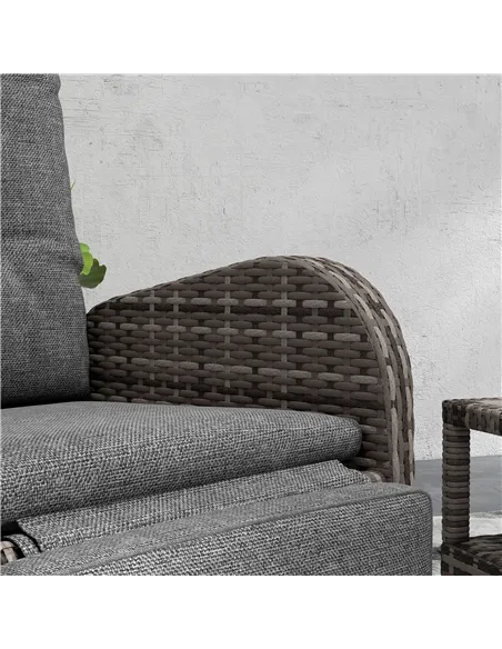 Outsunny 2 Seater Patio Rattan Chaise Lounge Sofa Set with Fabric Cushion, Grey and Brown