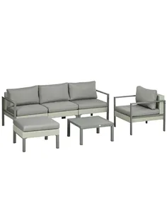 Outsunny Six-Piece Rattan Garden Sofa Set - Light Grey