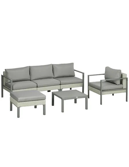 Outsunny Six-Piece Rattan Garden Sofa Set - Light Grey