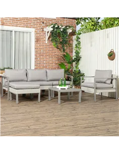 Outsunny Six-Piece Rattan Garden Sofa Set - Light Grey 2