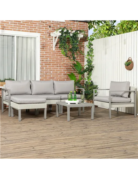 Outsunny Six-Piece Rattan Garden Sofa Set - Light Grey