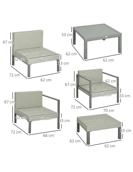 Outsunny Six-Piece Rattan Garden Sofa Set - Light Grey