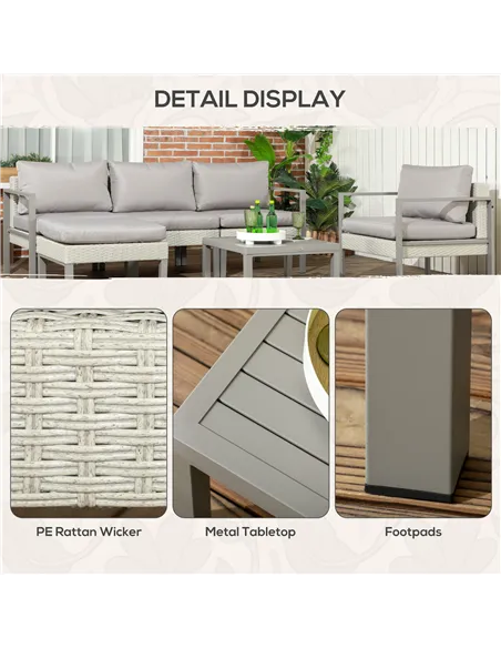 Outsunny Six-Piece Rattan Garden Sofa Set - Light Grey