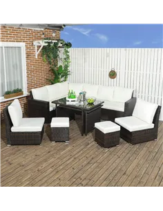Outsunny Seven-Piece Rattan Garden Sofa Set, with Expanding Table - Cream White 2