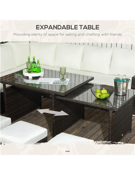 Outsunny Seven-Piece Rattan Garden Sofa Set, with Expanding Table - Cream White