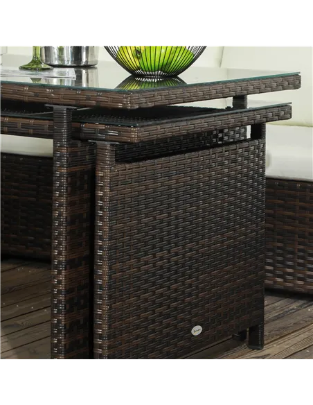 Outsunny Seven-Piece Rattan Garden Sofa Set, with Expanding Table - Cream White