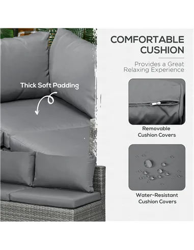 Outsunny 3 Pieces PE Rattan Garden Furniture Set with 10 cm Thick Cushions, 4 Seater Garden Corner Sofa Set with Glass Top Coffe