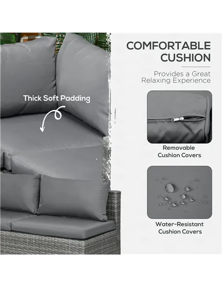 Outsunny 3 Pieces PE Rattan Garden Furniture Set with 10 cm Thick Cushions, 4 Seater Garden Corner Sofa Set with Glass Top Coffe