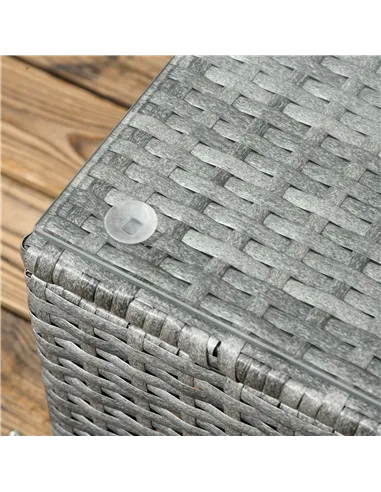 Outsunny 3 Pieces PE Rattan Garden Furniture Set with 10 cm Thick Cushions, 4 Seater Garden Corner Sofa Set with Glass Top Coffe