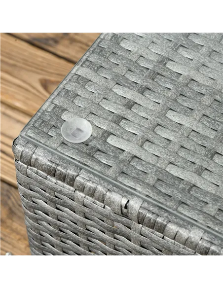 Outsunny 3 Pieces PE Rattan Garden Furniture Set with 10 cm Thick Cushions, 4 Seater Garden Corner Sofa Set with Glass Top Coffe