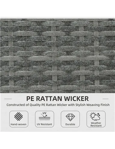 Outsunny 3 Pieces PE Rattan Garden Furniture Set with 10 cm Thick Cushions, 4 Seater Garden Corner Sofa Set with Glass Top Coffe