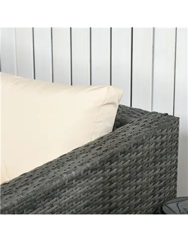 Outsunny 3 Pieces PE Rattan Garden Furniture Set with 10 cm Thick Cushions, 4 Seater Garden Corner Sofa Set with Glass Top Coffe