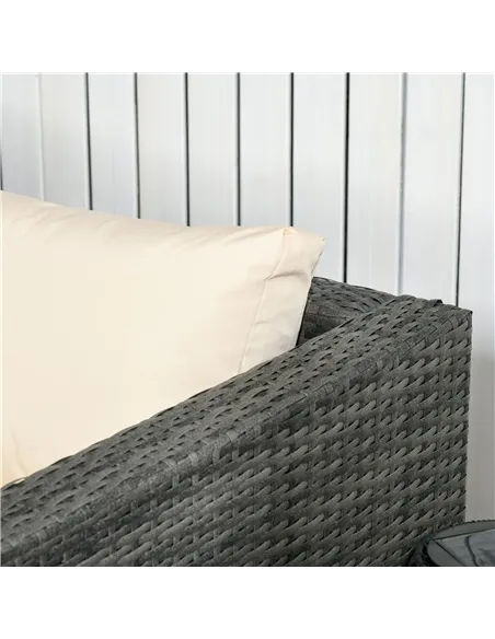 Outsunny 3 Pieces PE Rattan Garden Furniture Set with 10 cm Thick Cushions, 4 Seater Garden Corner Sofa Set with Glass Top Coffe