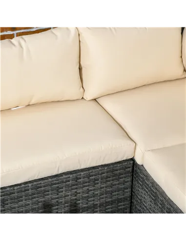 Outsunny 3 Pieces PE Rattan Garden Furniture Set with 10 cm Thick Cushions, 4 Seater Garden Corner Sofa Set with Glass Top Coffe