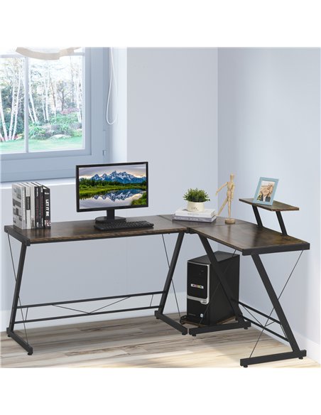 HOMCOM L Shaped Corner Desk, Gaming Desk, Computer Table with Monitor Stand and CPU Stand, Study Workstation for Home Office, 15