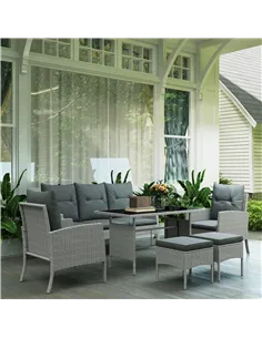 Outsunny 5 Seater Rattan Garden Furniture Set, 2 Armchairs, 3-Seater Wicker Sofa, 2 Footstools and Glass Table, 6 Piece Patio Ra 2