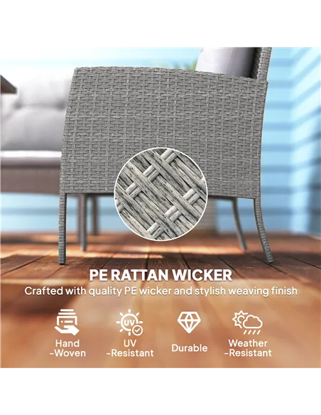 Outsunny 5 Seater Rattan Garden Furniture Set, 2 Armchairs, 3-Seater Wicker Sofa, 2 Footstools and Glass Table, 6 Piece Patio Ra