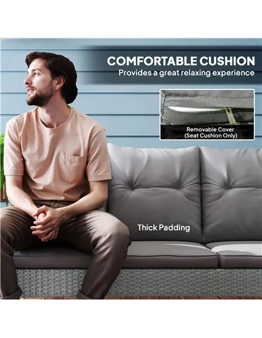 Outsunny 5 Seater Rattan Garden Furniture Set, 2 Armchairs, 3-Seater Wicker Sofa, 2 Footstools and Glass Table, 6 Piece Patio Ra