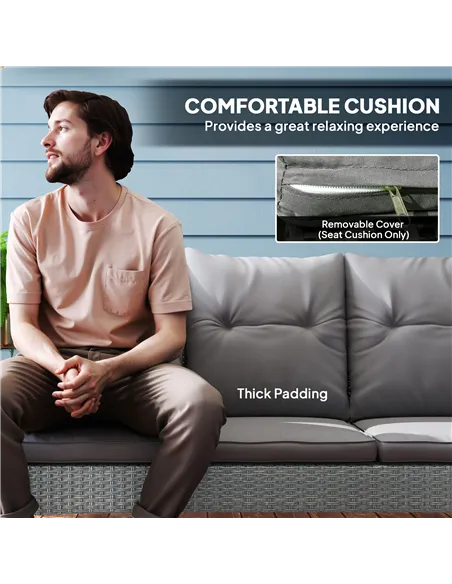 Outsunny 5 Seater Rattan Garden Furniture Set, 2 Armchairs, 3-Seater Wicker Sofa, 2 Footstools and Glass Table, 6 Piece Patio Ra