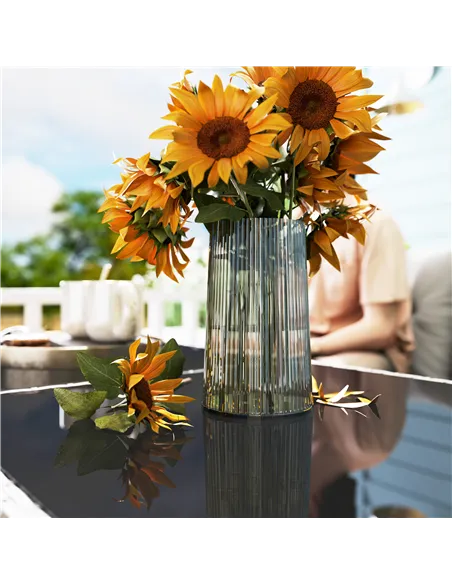 Outsunny 5 Seater Rattan Garden Furniture Set, 2 Armchairs, 3-Seater Wicker Sofa, 2 Footstools and Glass Table, 6 Piece Patio Ra