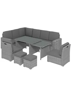 Outsunny Seven-Piece Rattan Garden Sofa Set, with Expanding Table - Light Grey