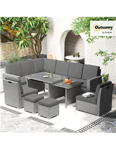 Outsunny Seven-Piece Rattan Garden Sofa Set, with Expanding Table - Light Grey 2