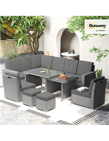 Outsunny Seven-Piece Rattan Garden Sofa Set, with Expanding Table - Light Grey