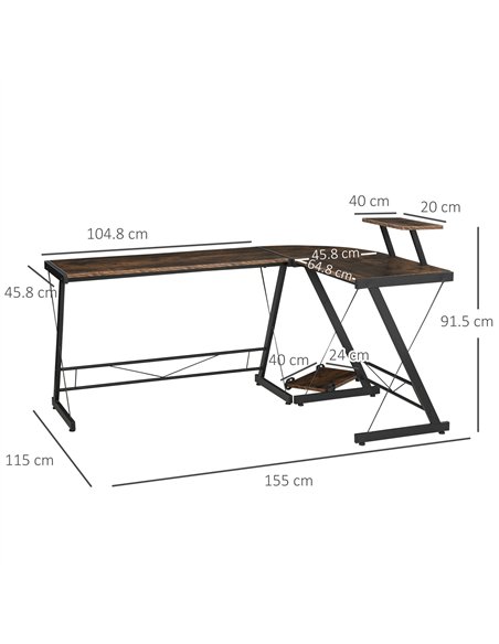 HOMCOM L Shaped Corner Desk, Gaming Desk, Computer Table with Monitor Stand and CPU Stand, Study Workstation for Home Office, 15