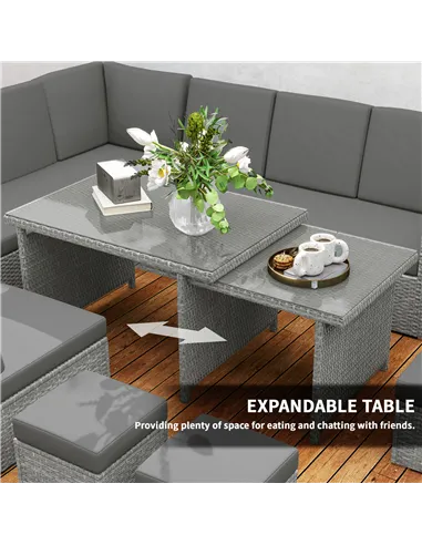 Outsunny Seven-Piece Rattan Garden Sofa Set, with Expanding Table - Light Grey